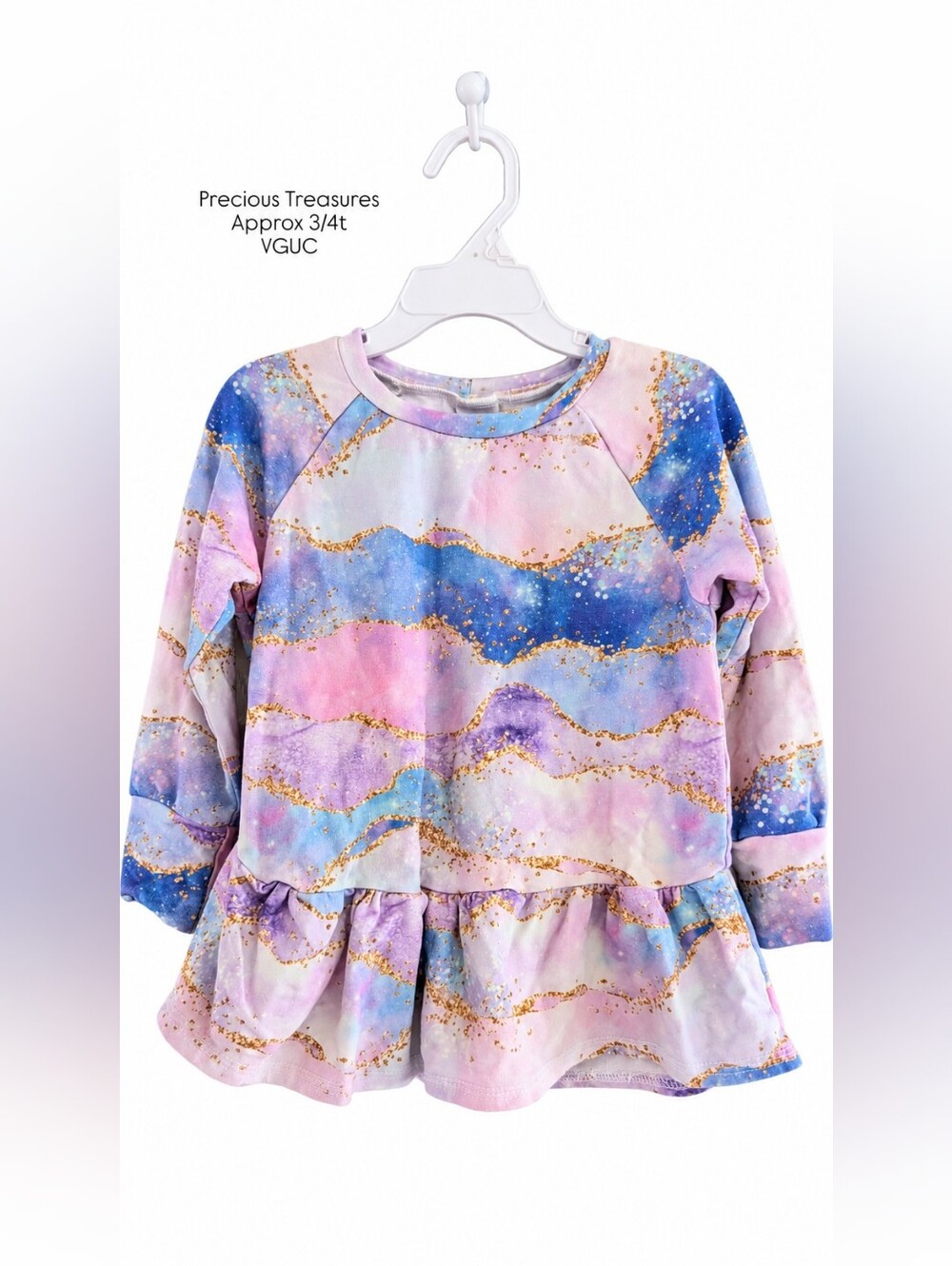 Precious Treasures Girls 3T 4T Abstract Watercolour Peplum Long Sleeve Top